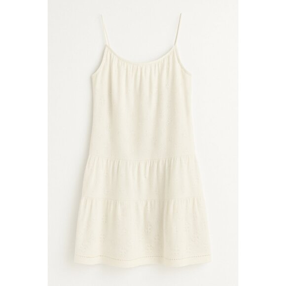 Unsubscribed White Eyelet Drop Waist Sundress Spaghetti Strap Cotton Dress Med - Picture 2 of 16